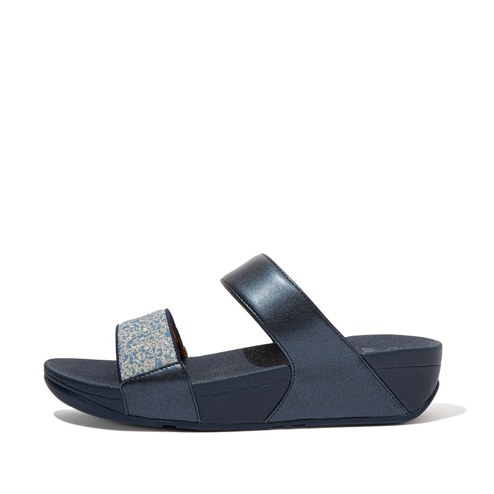 Fitflop Womens Slides - Lulu Shimmer Splash - Navy - 863-YPJLHB